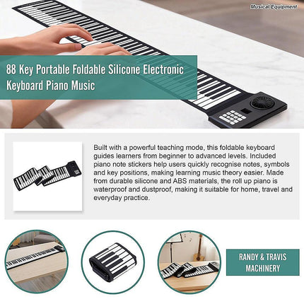 88 Key Portable Foldable Silicone Electronic Keyboard Piano Music.