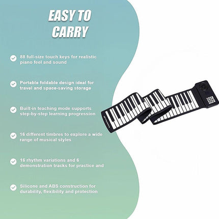 88 Key Portable Foldable Silicone Electronic Keyboard Piano Music.