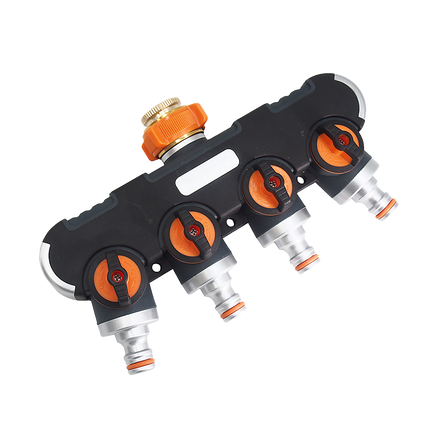 4 Way Hose Splitter Tap Garden Water Irrigation Distributor Valve.