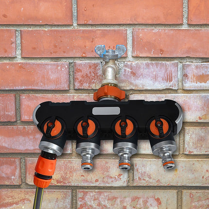 4 Way Hose Splitter Tap Garden Water Irrigation Distributor Valve.