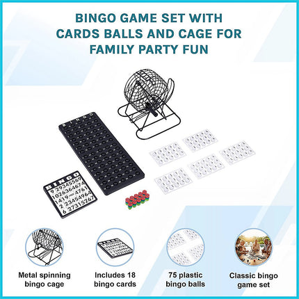 Bingo Game Set with Cards Balls and Cage for Family Party Fun.