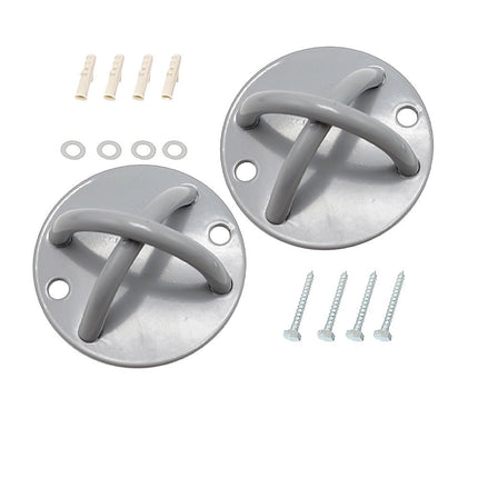 Pair of Grey Wall Anchor Mounts for Battle Ropes and Suspension.
