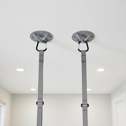 Pair of Grey Wall Anchor Mounts for Battle Ropes and Suspension.