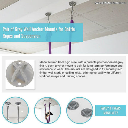 Pair of Grey Wall Anchor Mounts for Battle Ropes and Suspension.