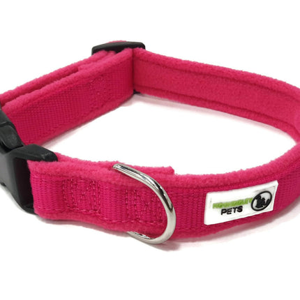100% Pure Bamboo Fibre w/Fleece Lining Dog Collar Plastic Buckle - Moondidley PetsX-Small Pink.