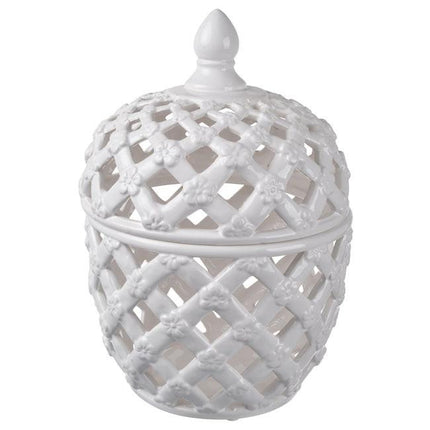 Lattice Decorative Lidded Jar Tall Flower Motive 29cm.