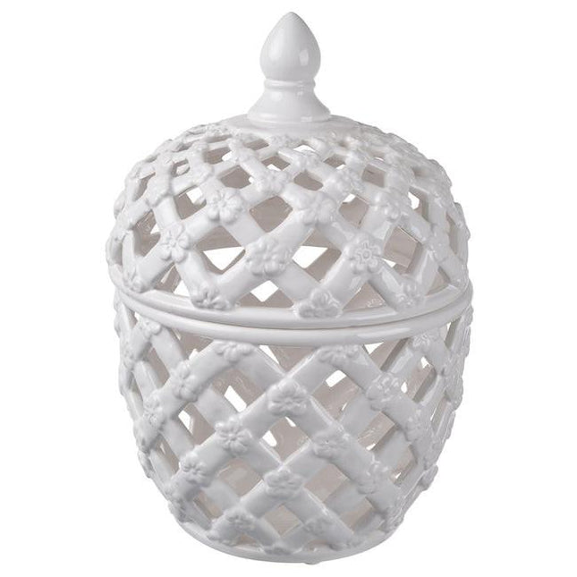 Lattice Decorative Lidded Jar Tall Flower Motive 29cm.