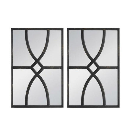 Set 2 Black Carved Wall Mirrors 67cm.