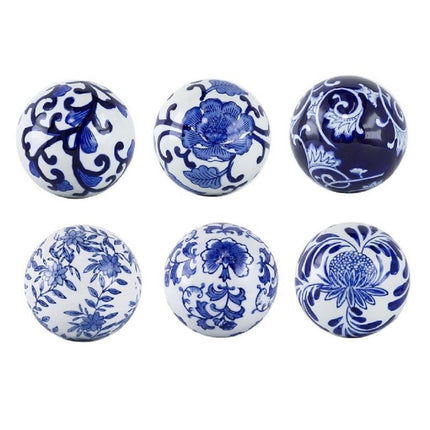 Aline Blue & White Decorator Set of 6 Balls 10cm.