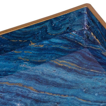 Set 2 Marble Patterned Blue Rectangular Trays 48cm.