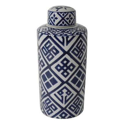 Valora Blue & White Cylinder Jar 35cm.