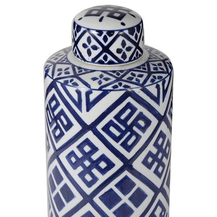Valora Blue & White Cylinder Jar 35cm.
