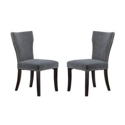 Set 2 Studded Grey Velvet Look Armless Dining Chairs 94cm.