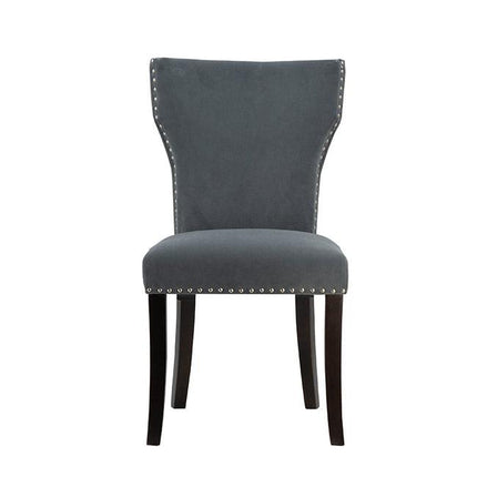 Set 2 Studded Grey Velvet Look Armless Dining Chairs 94cm.