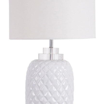 Island White Table Lamp Gloss Ceramic Bedside 67cm.