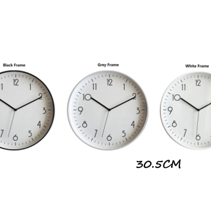 Bulk 10 Modern Round Wall Clock 30.5cm 3 Asst