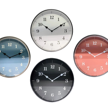 Bulk 10 Modern Plastic Wall Clock 30cm 12" 4 Col Asst