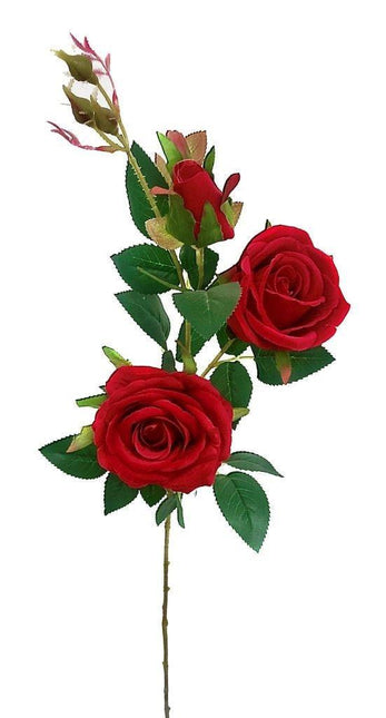 bulk 12 Artificial Red Rose 2 Heads & 1 Bud 91cm.