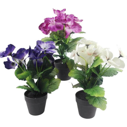 Set 3 Artificial Flowers in Pot Assort 21cm.
