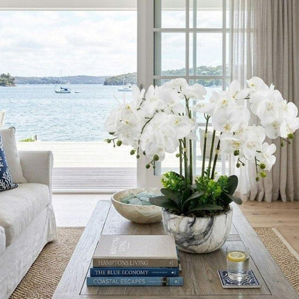 Large White Orchid In Marble Look Pot 64cm.