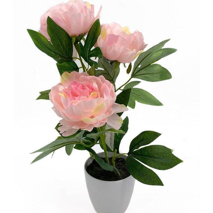 Artificial 3 Stem Peony In Plastic Pot 15x44cm.