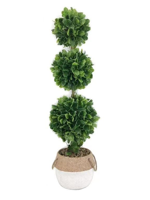 Artificial 3 Ball Topiary in Cement Pot Tree 81cm.