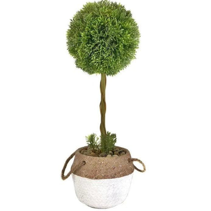 Artificial Single Ball Topiary in Cement Pot 43cm.