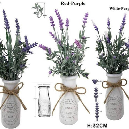 Set 3 Artificial Lavender in Glass Vase Assort 32cm.