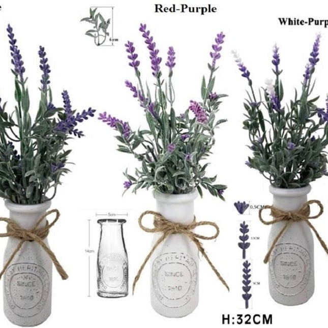 Set 3 Artificial Lavender in Glass Vase Assort 32cm.