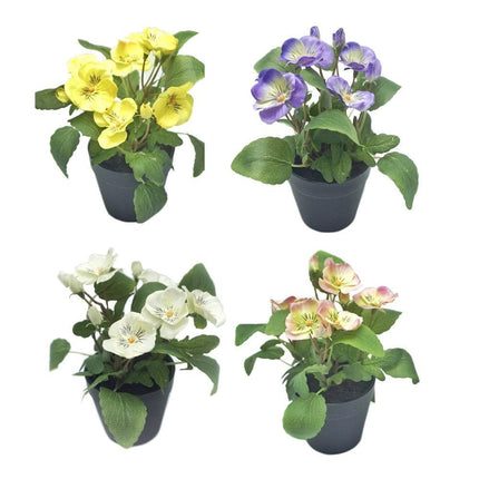 Set 4 Artificial Flowers In Plastic Pot 7x19cm.