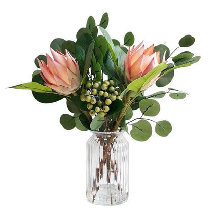 Artificial Protea in Glass Vase 46cm.
