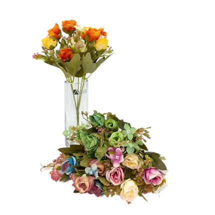 bulk 36 Artificial Mini Roses 8 Heads Assorted 28cm.