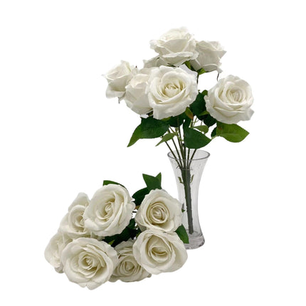 bulk 8 Artificial Rose Bouquet 7 Heads White 10x46cm.
