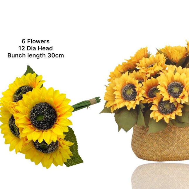 bulk 12 Artificial Sunflower Bunch 6 Flowers 30cm.