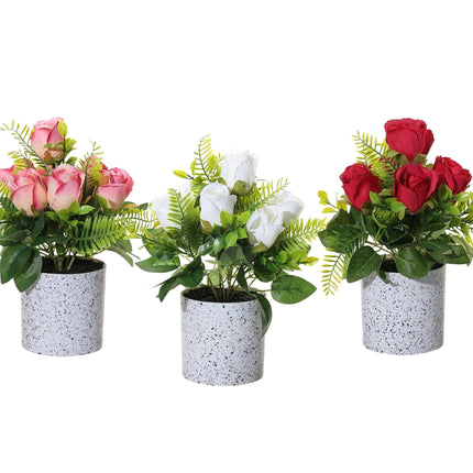 Set 3 Artificial Rose in Pot 10x25cm.