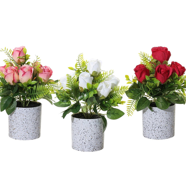 Set 3 Artificial Rose in Pot 10x25cm.