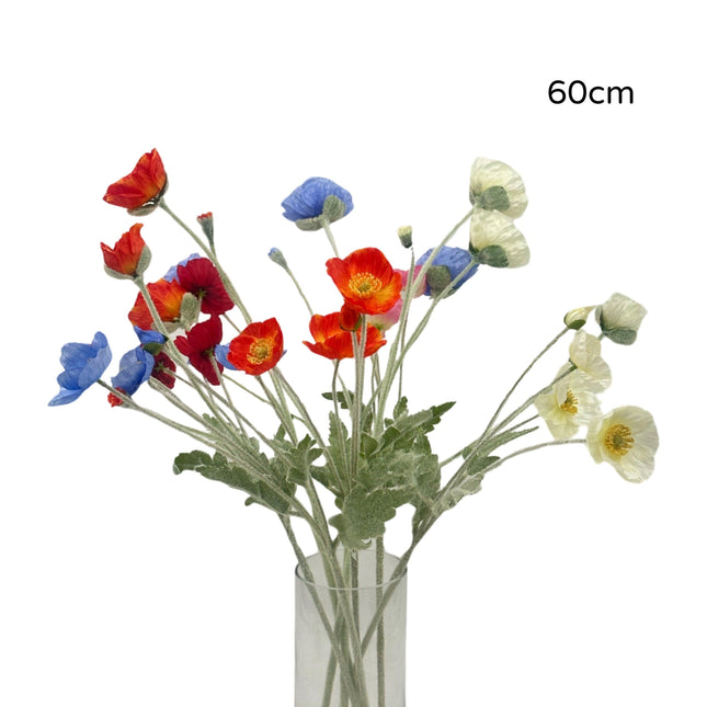 bulk 25 Artificial Poppy Flower Stem 5 Assorted 60cm.