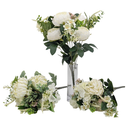 bulk 12 Artificial Elegant White Floral Bunch 3 Asst 44cm.
