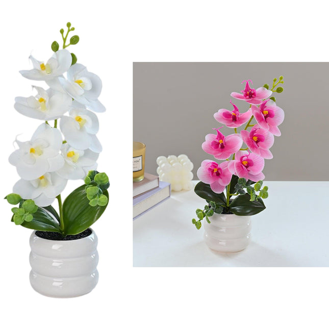 bulk 8 Artificial Orchid Pot Assort 28cm.