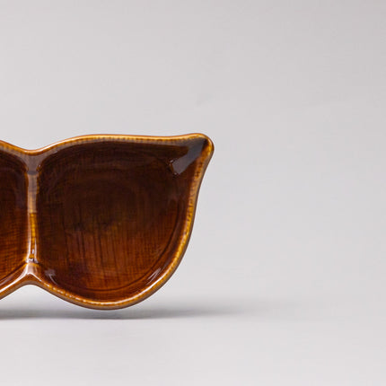 Edamame Triple Pod Dish 20cm Chestnut Brown Glaze.