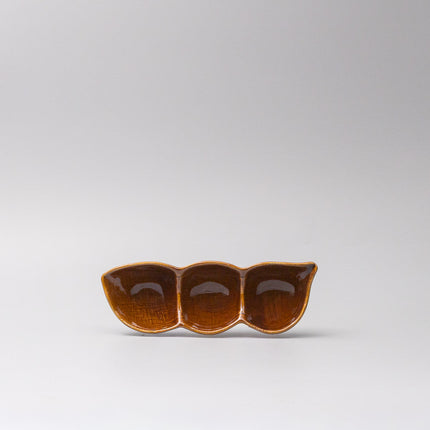 Edamame Triple Pod Dish 20cm Chestnut Brown Glaze.