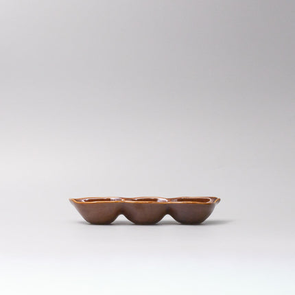 Edamame Triple Pod Dish 20cm Chestnut Brown Glaze.