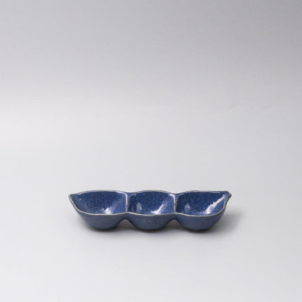 Edamame Triple Pod Dish 20cm Indigo Blue Glaze.