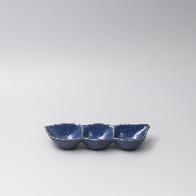 Edamame Triple Pod Dish 20cm Indigo Blue Glaze.