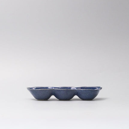 Edamame Triple Pod Dish 20cm Indigo Blue Glaze.