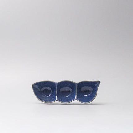 Edamame Triple Pod Dish 20cm Indigo Blue Glaze.
