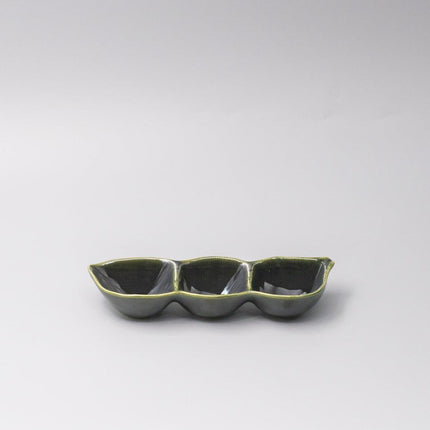 Edamame Triple Pod Dish 20cm Oribe Green Glaze.