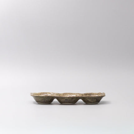 Edamame Triple Pod Dish Green Glaze.
