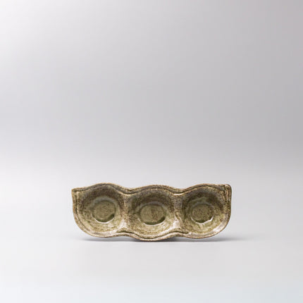 Edamame Triple Pod Dish Green Glaze.