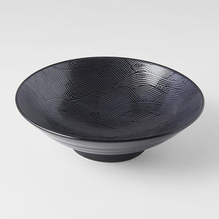 Ramen Bowl 24.5cm Black Wave Glaze.